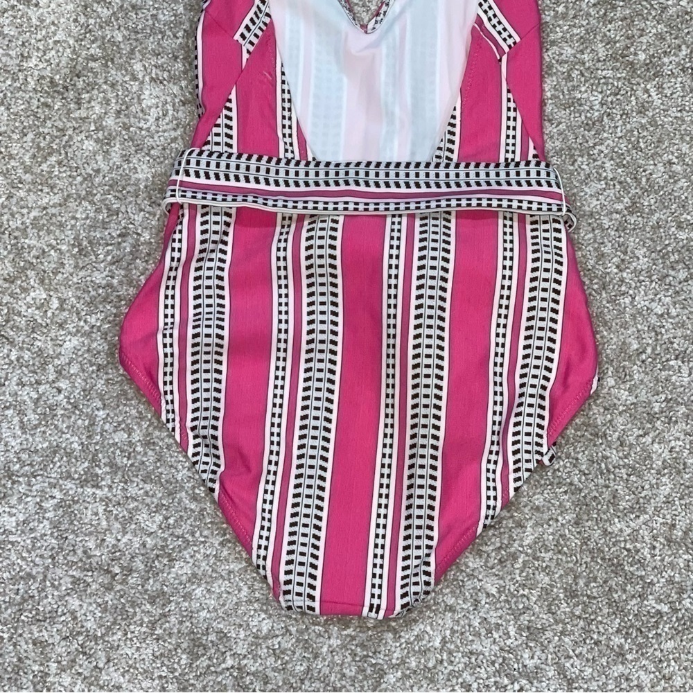LEMLEM Amira Geo Stripe Belted One-Piece Swimsuit - Pink - Sz - XS $250 - Picture 7 of 11